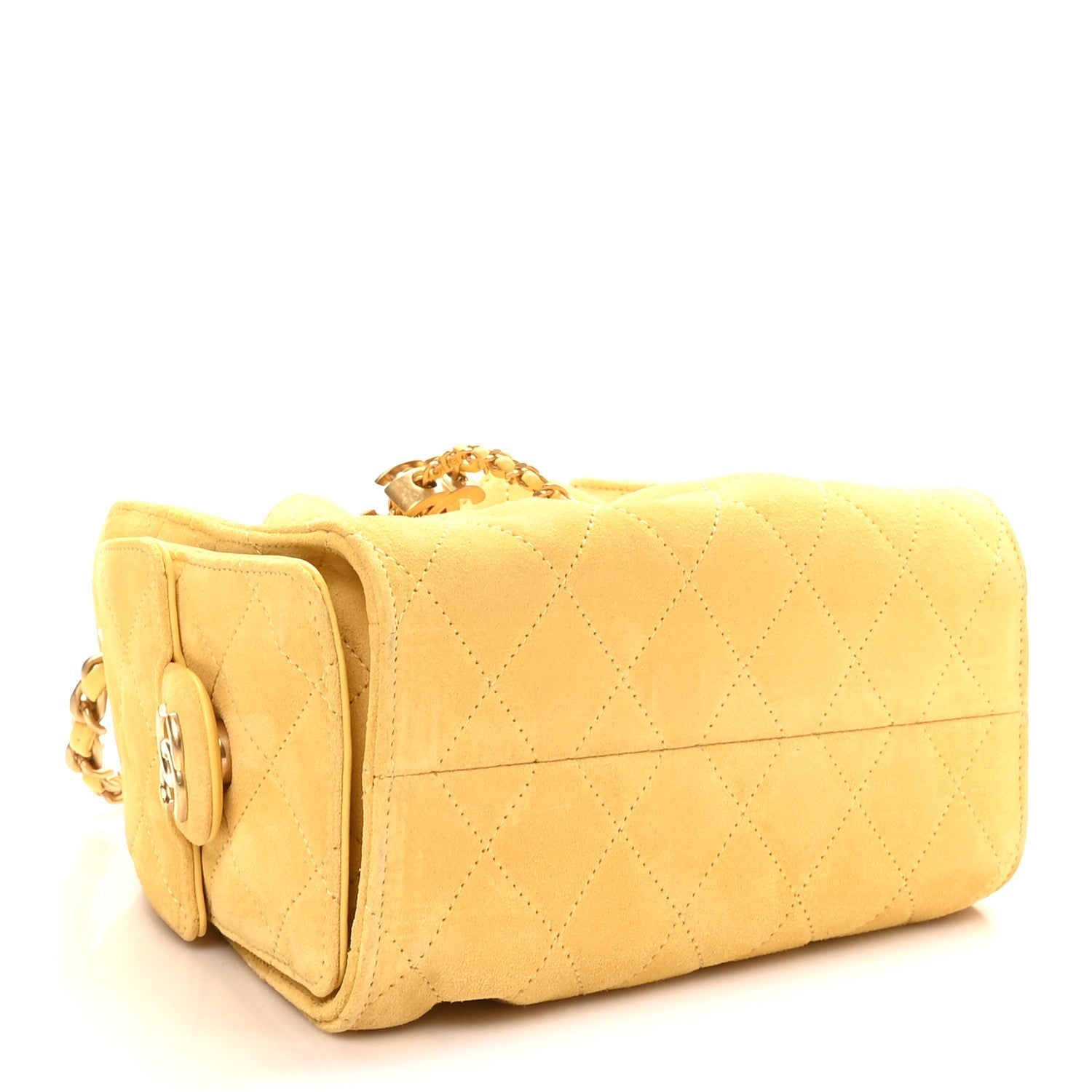Suede Quilted Mini Chanel 25 Handbag Yellow