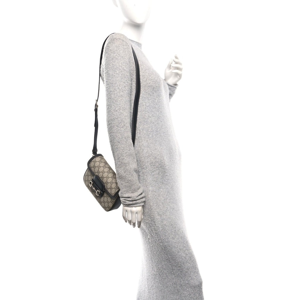 GG Supreme Monogram Horsebit 1955 Soft Small Shoulder Bag Beige Black
