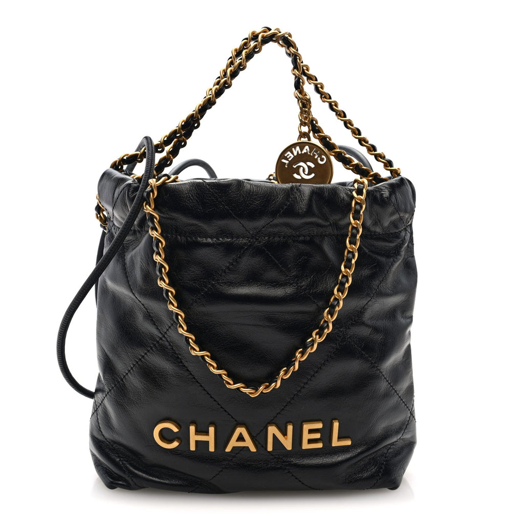 Shiny Calfskin Quilted Mini Chanel 22 Black