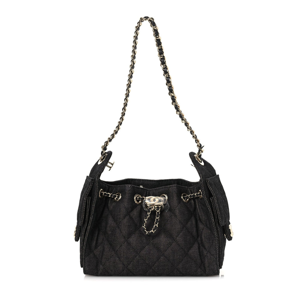 Denim Quilted Mini Chanel 25 Handbag Dark Blue