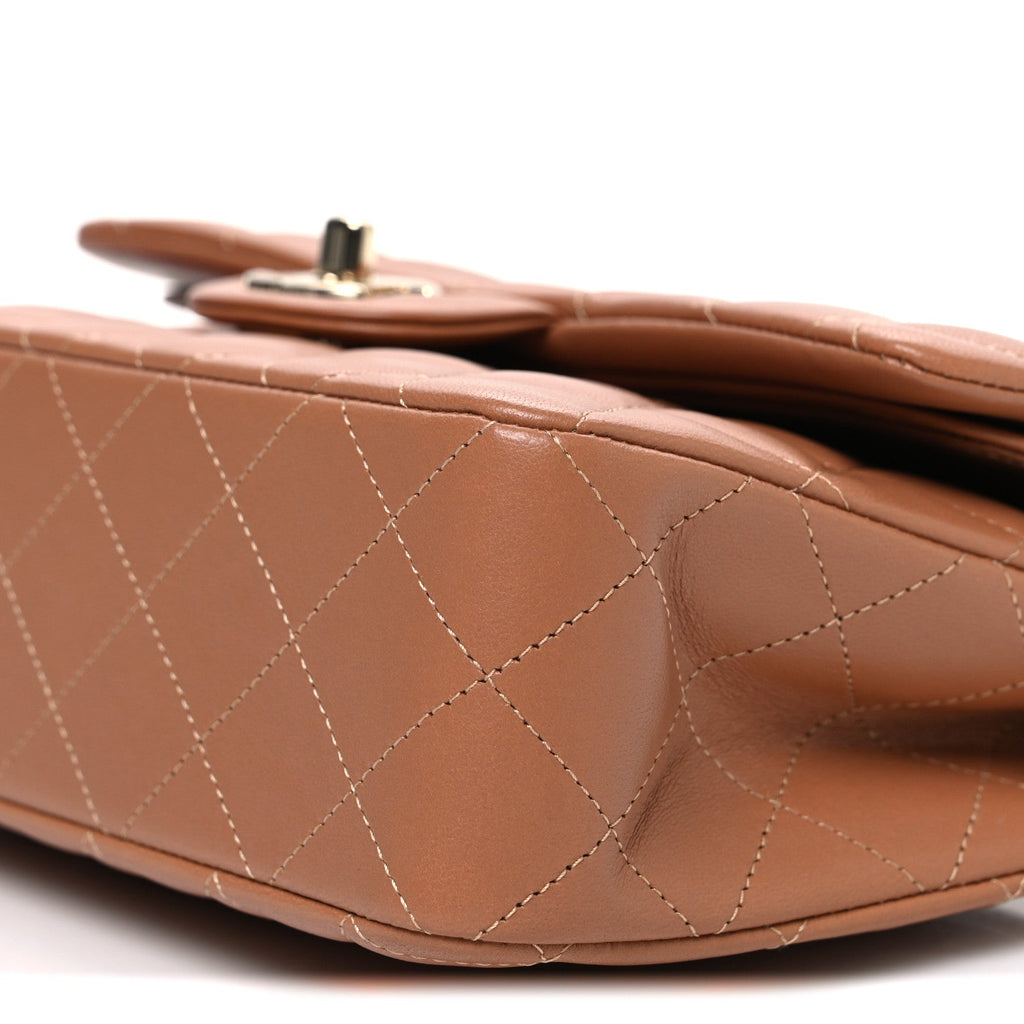 Lambskin Quilted Small Double Flap Brown