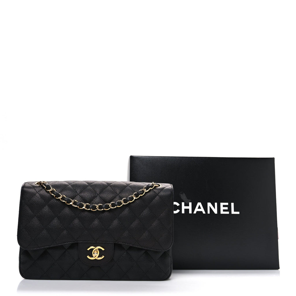 Caviar Quilted Jumbo Double Flap Black