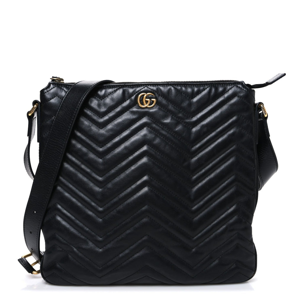 Calfskin Matelasse GG Marmont Flat Messenger Bag Black