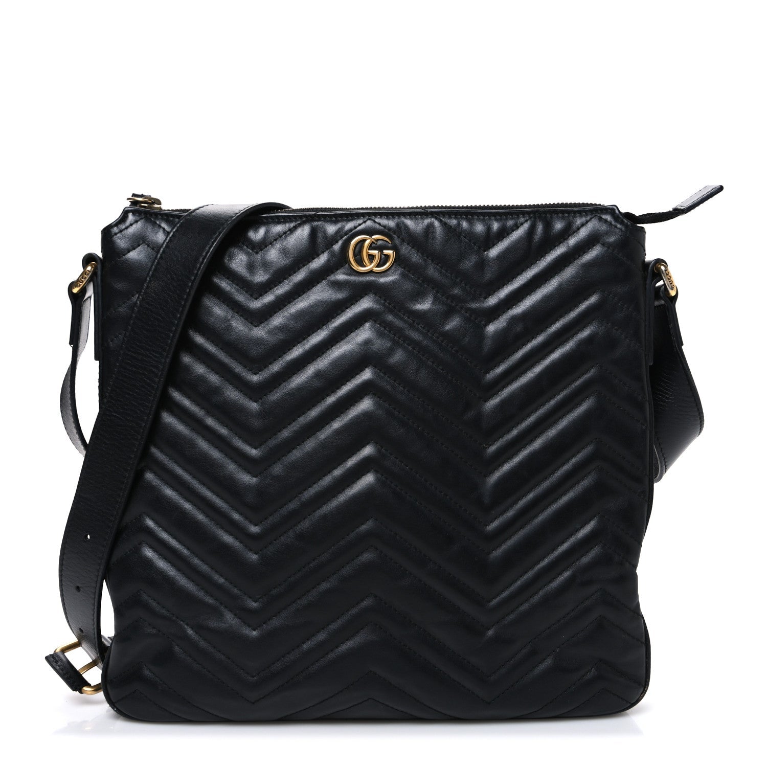 Calfskin Matelasse GG Marmont Flat Messenger Bag Black