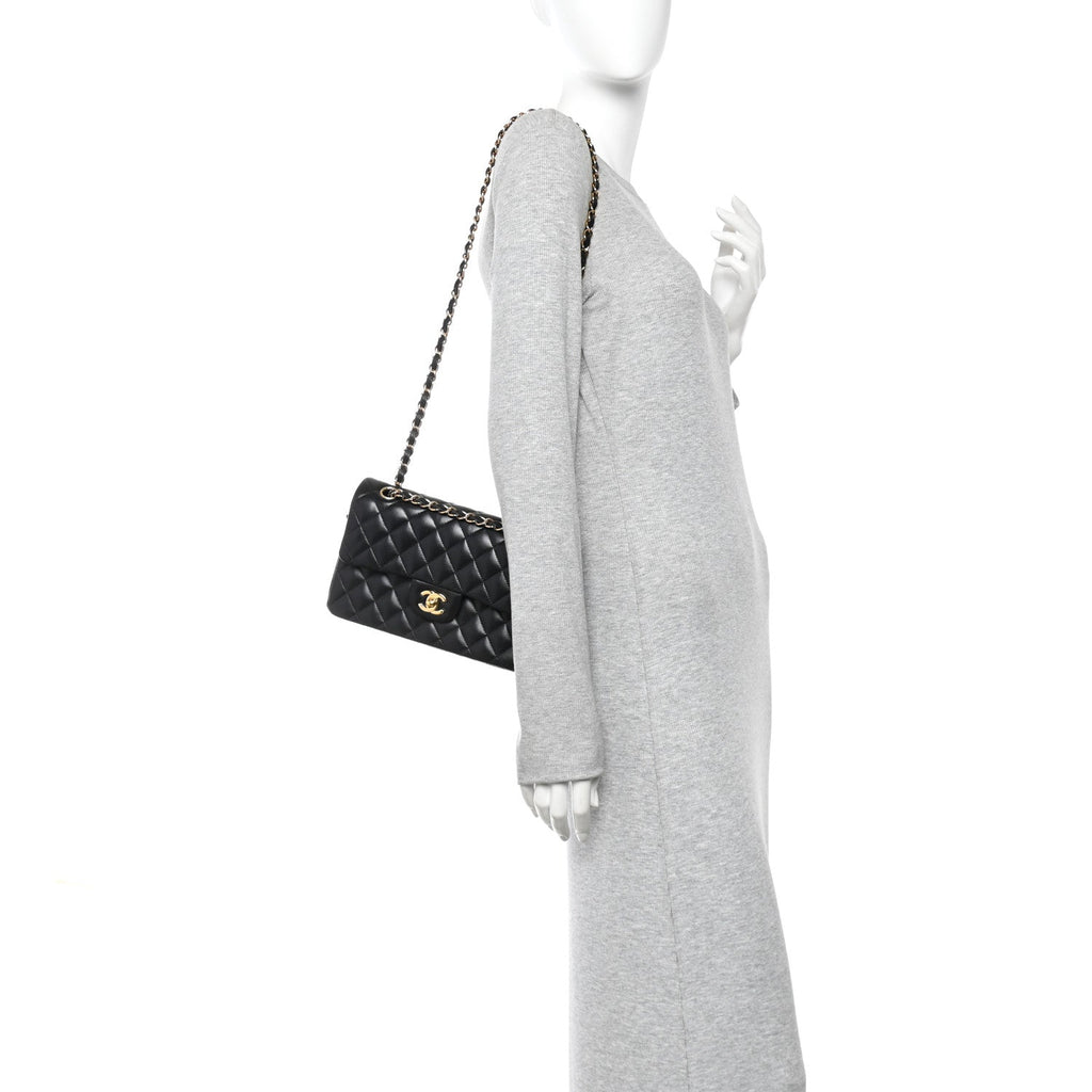 Lambskin Quilted Small Double Flap Black