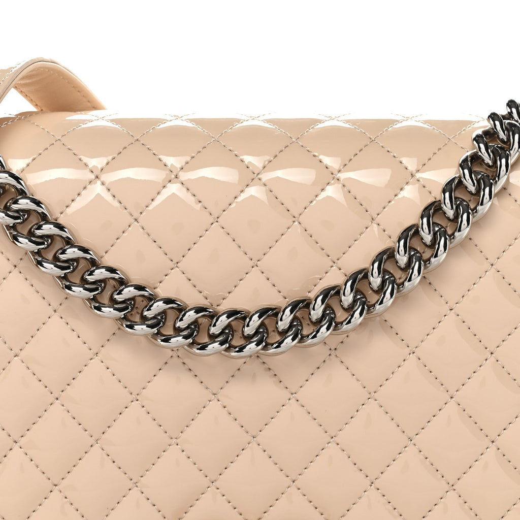 Patent Calfskin Quilted New Medium Plexiglass Boy Flap Beige