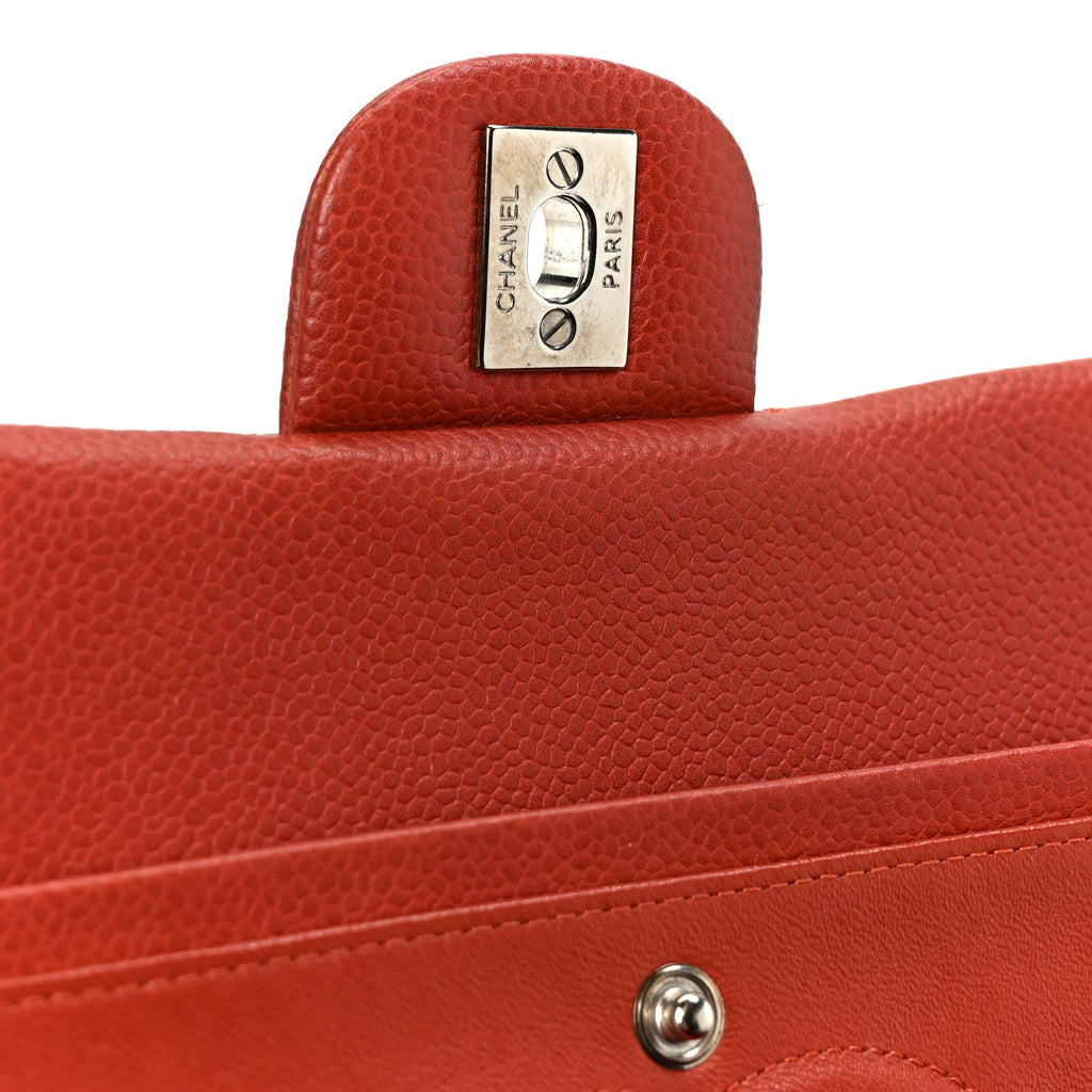 Caviar Quilted Medium Double Flap Red