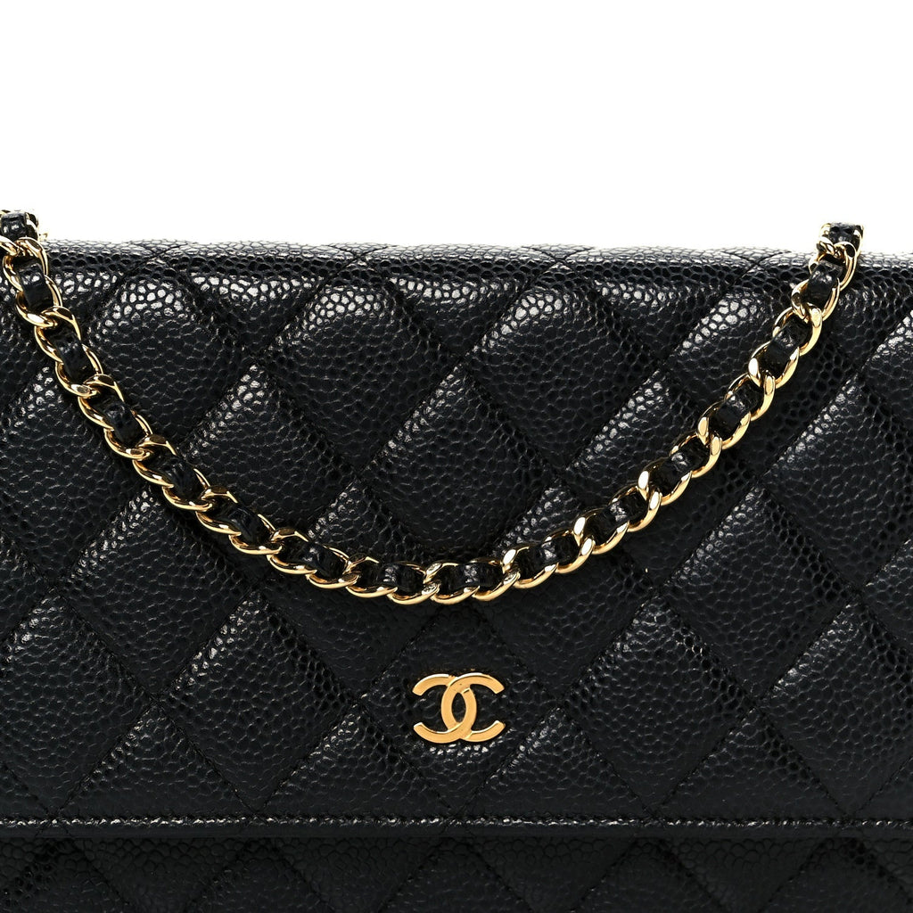 Caviar Quilted Wallet on Chain WOC Black