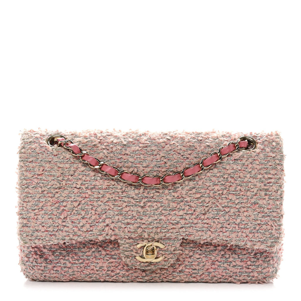 Tweed Medium Double Flap Pink
