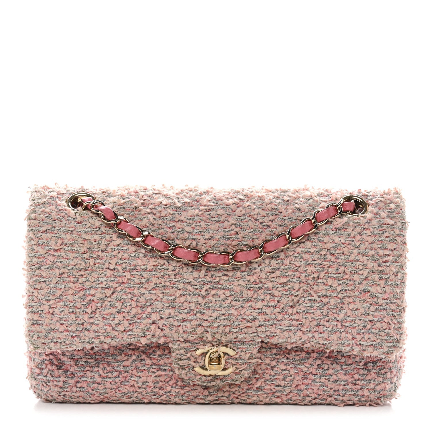 Tweed Medium Double Flap Pink