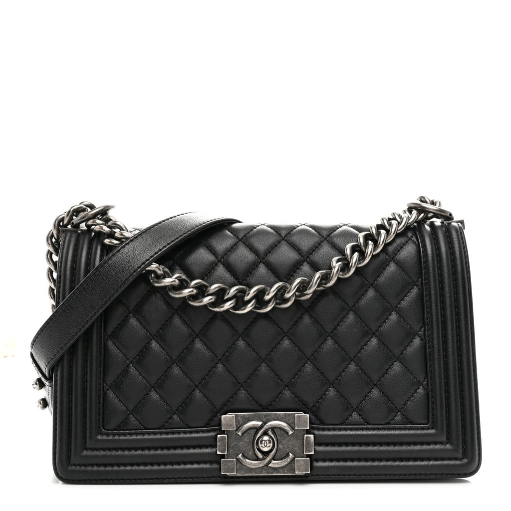 Calfskin Quilted Medium Boy Flap Black