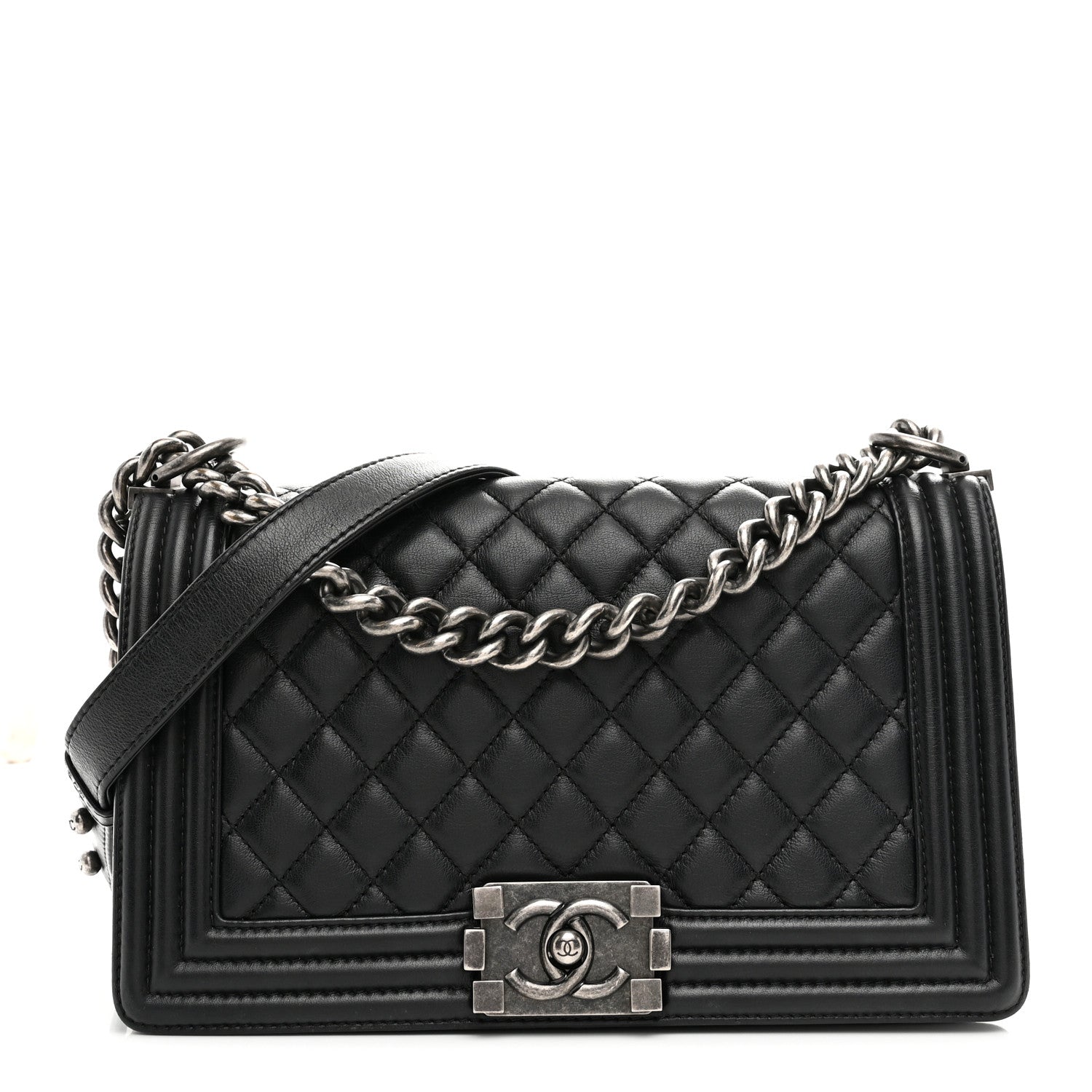 Calfskin Quilted Medium Boy Flap Black
