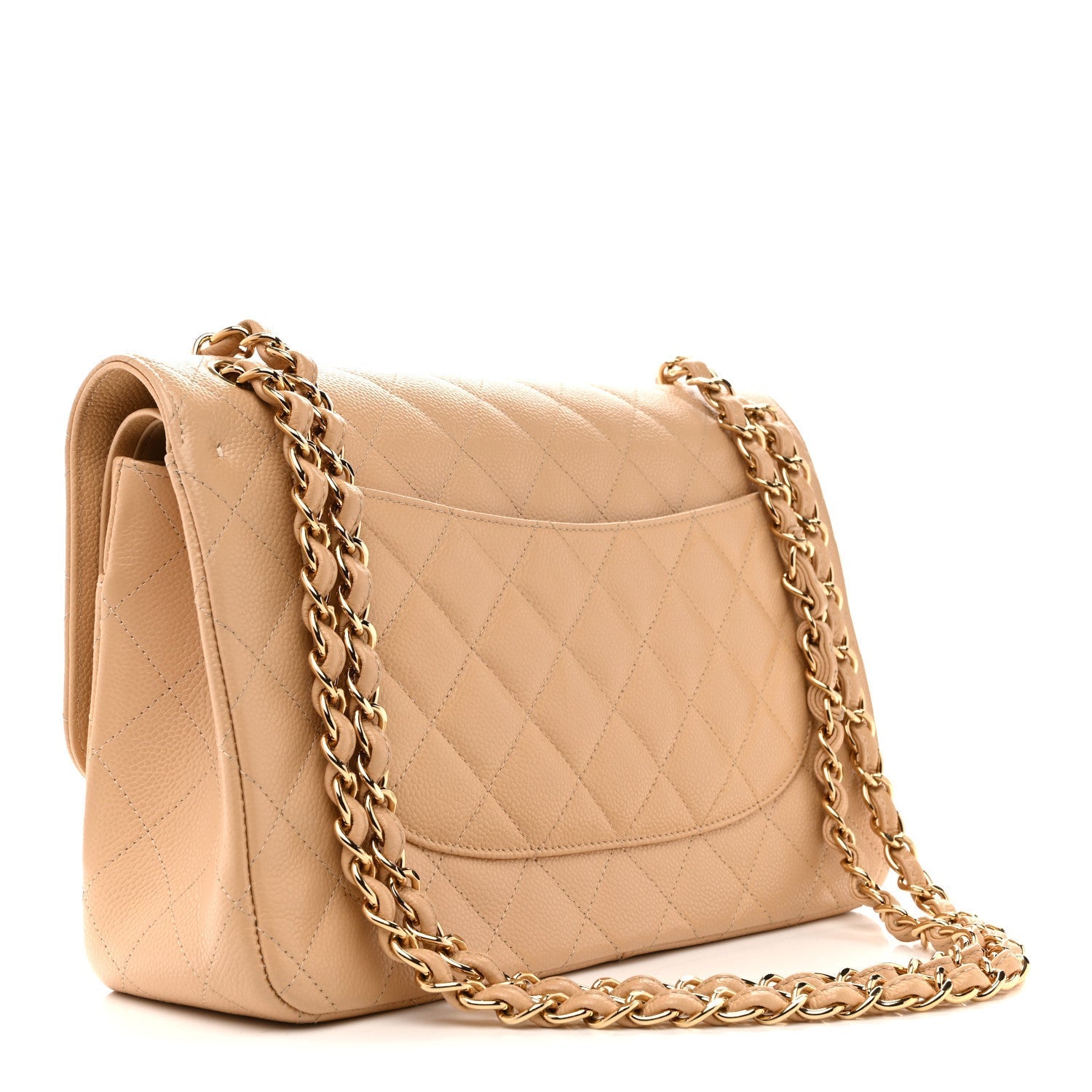 Caviar Quilted Jumbo Double Flap Beige