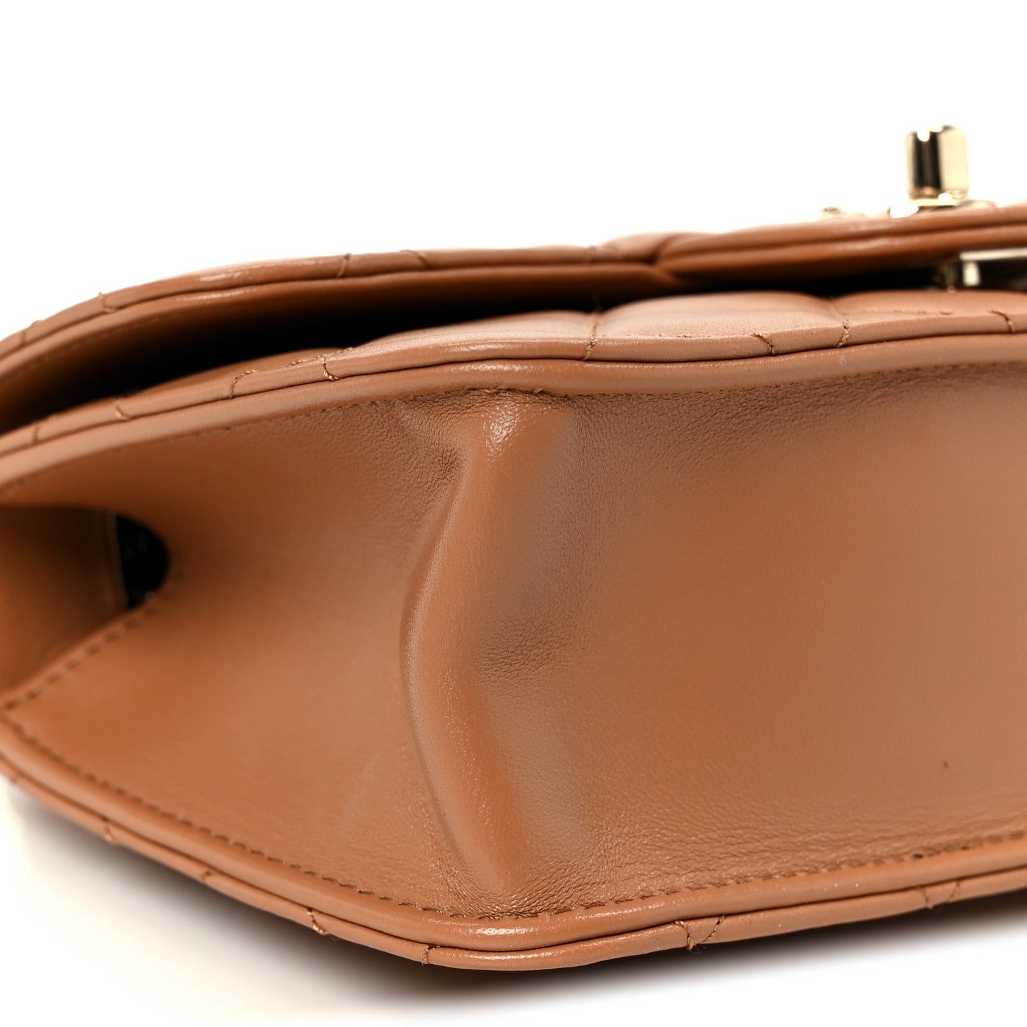 Shiny Lambskin Quilted Mini Flap Brown