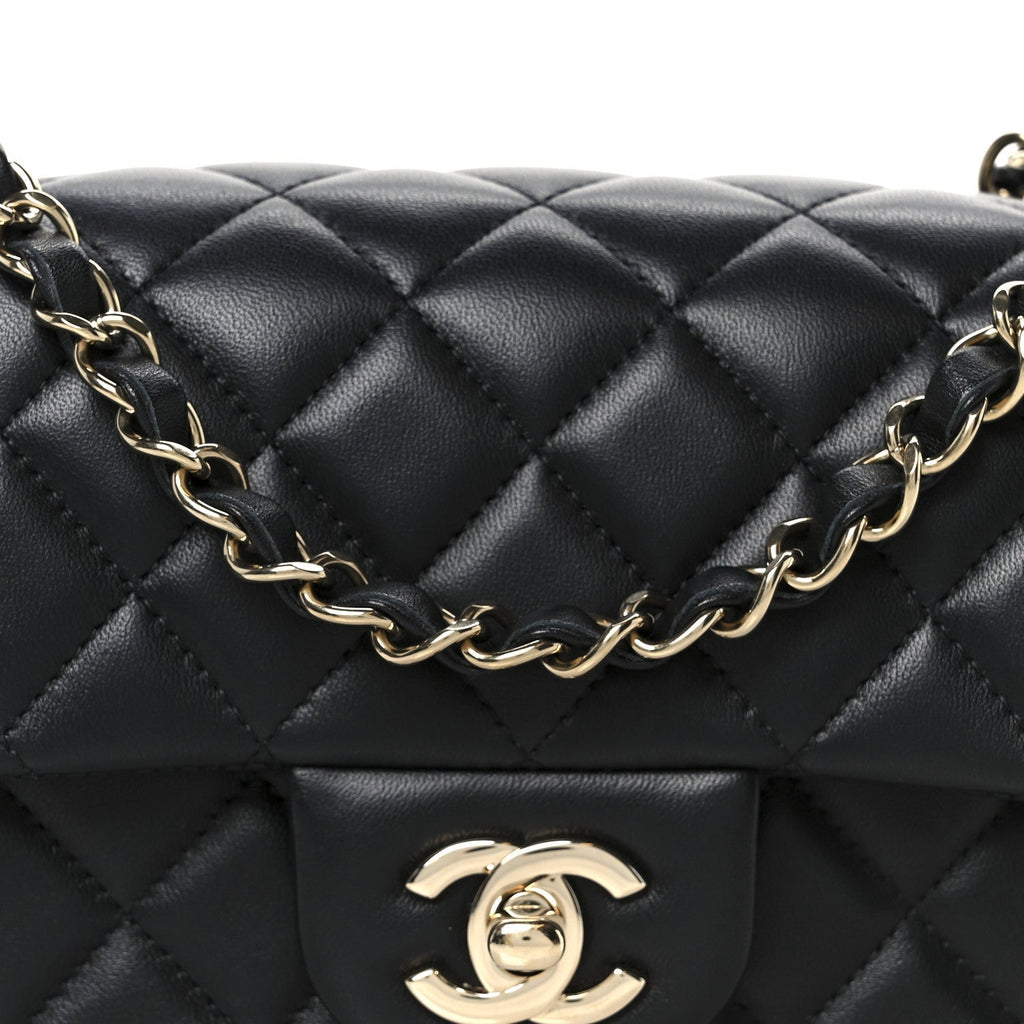 Lambskin Quilted Mini Rectangular Flap Black
