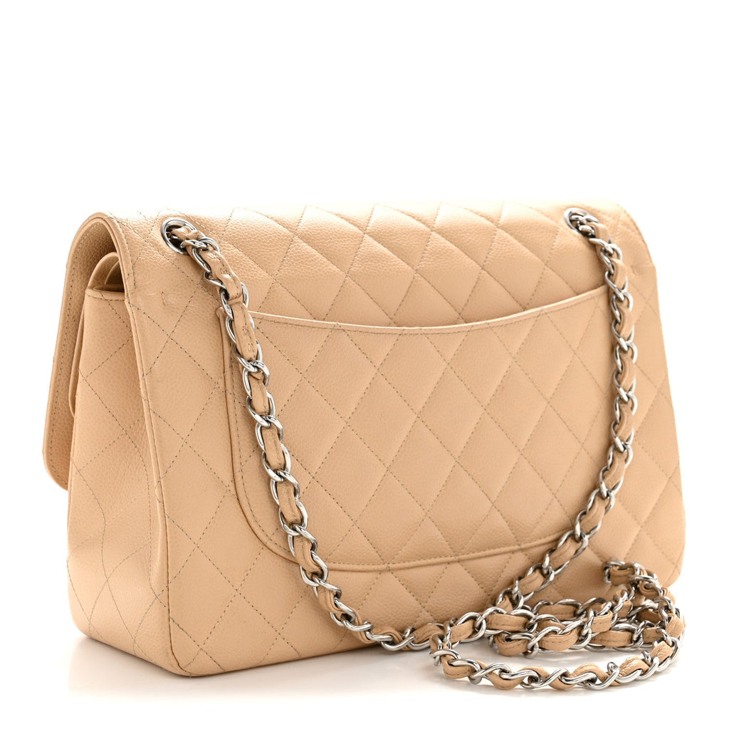 Caviar Quilted Jumbo Double Flap Beige Clair