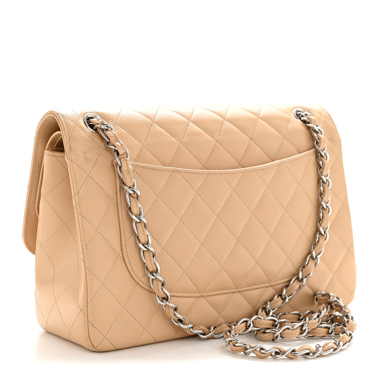 Caviar Quilted Jumbo Double Flap Beige Clair