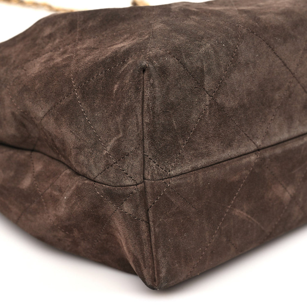 Suede Calfskin Lambskin Quilted Maxi Hobo Dark Brown