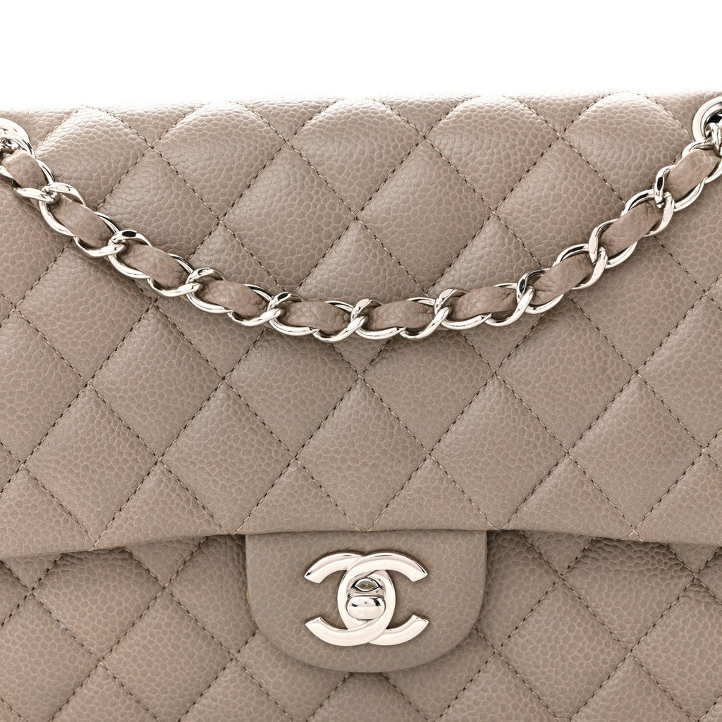 Caviar Quilted Medium Double Flap Taupe