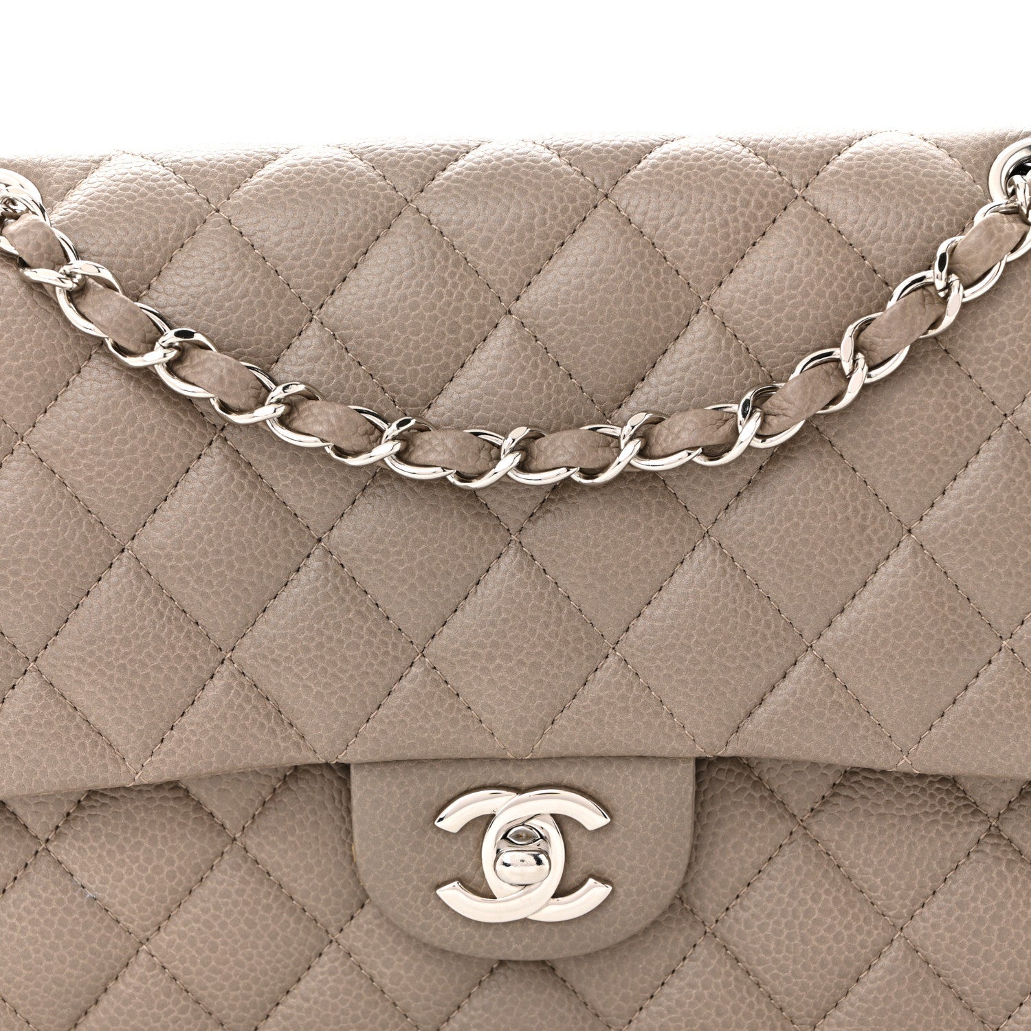 Caviar Quilted Medium Double Flap Taupe