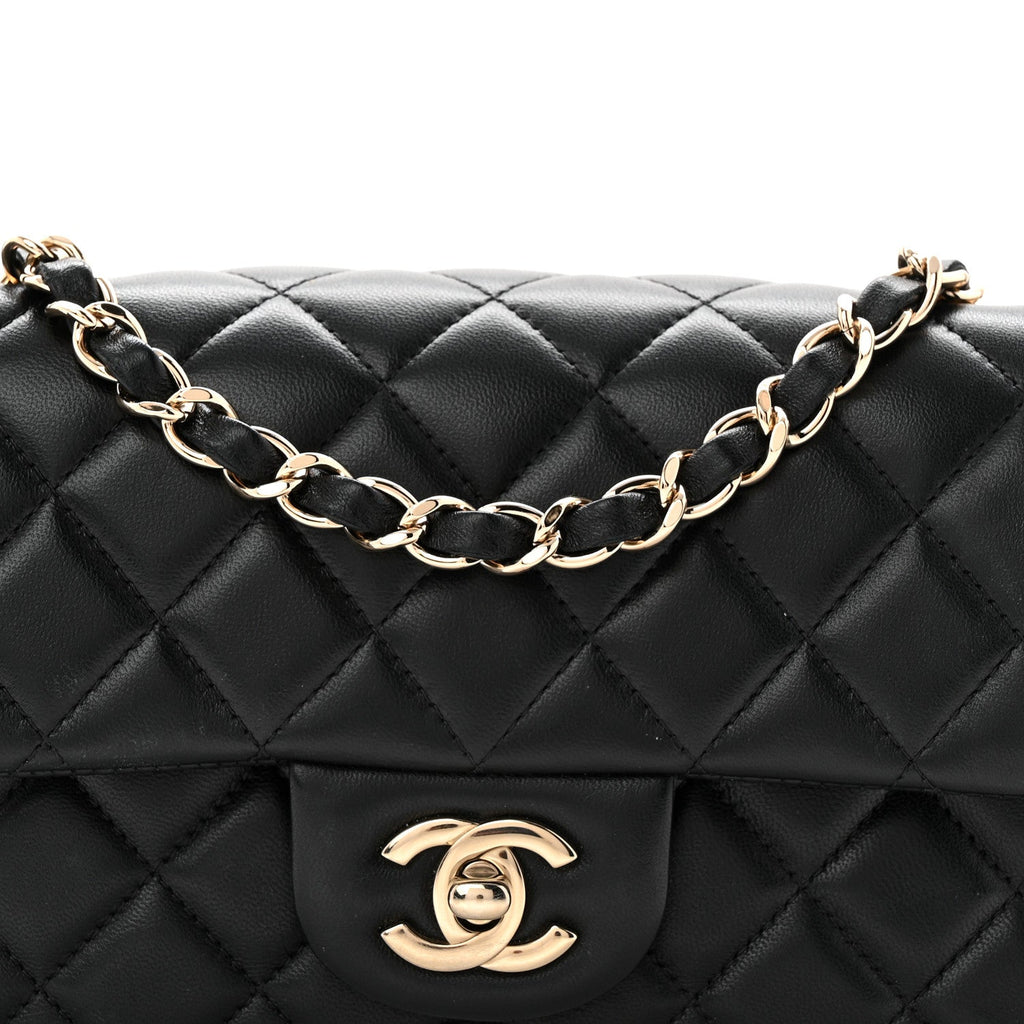 Lambskin Quilted Mini Rectangular Flap Black