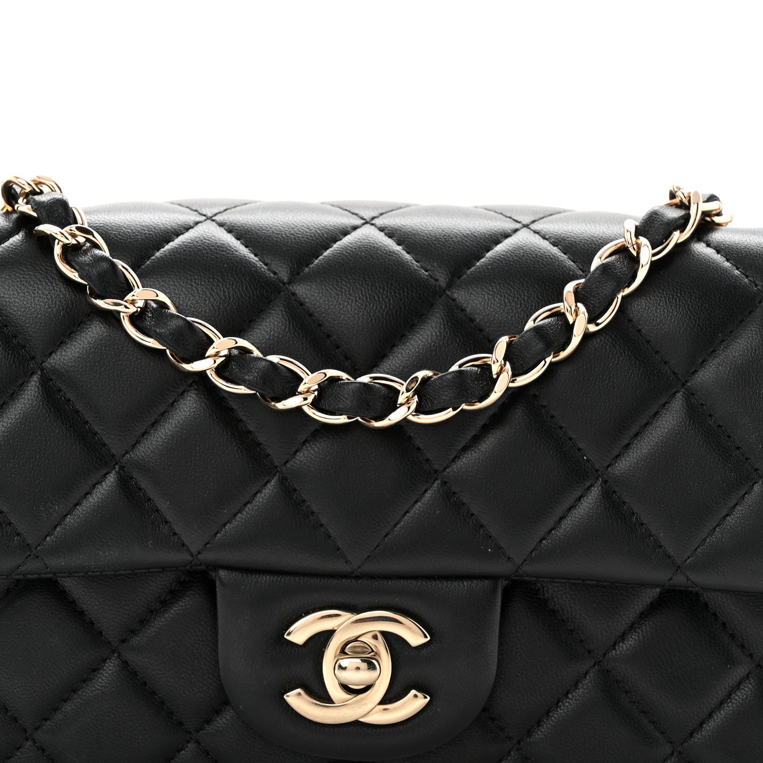 Lambskin Quilted Mini Rectangular Flap Black