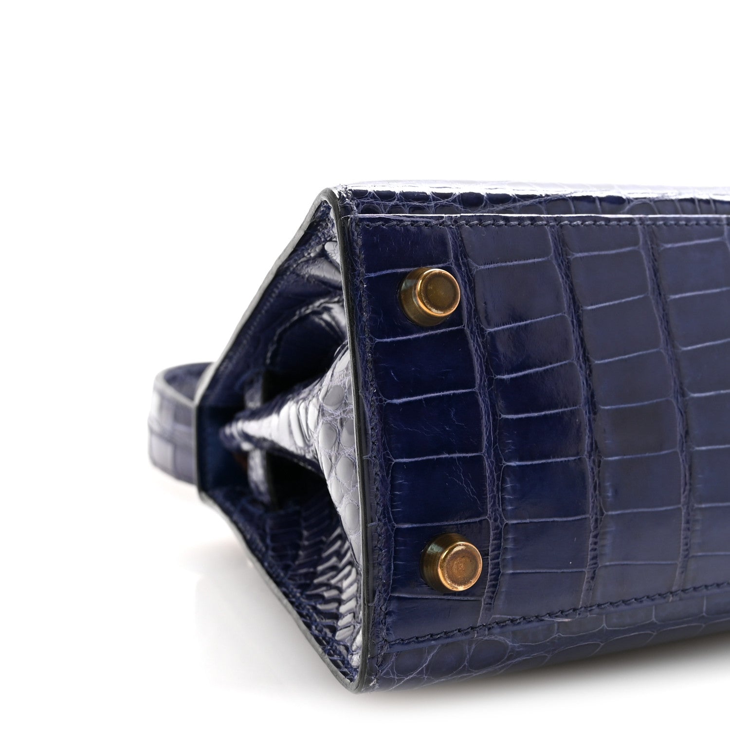 Shiny Alligator Mini Kelly Sellier 20 Bleu Roi