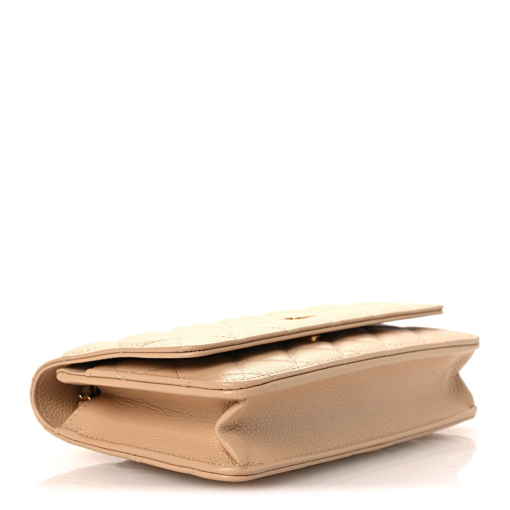 Caviar Quilted Wallet on Chain WOC Beige