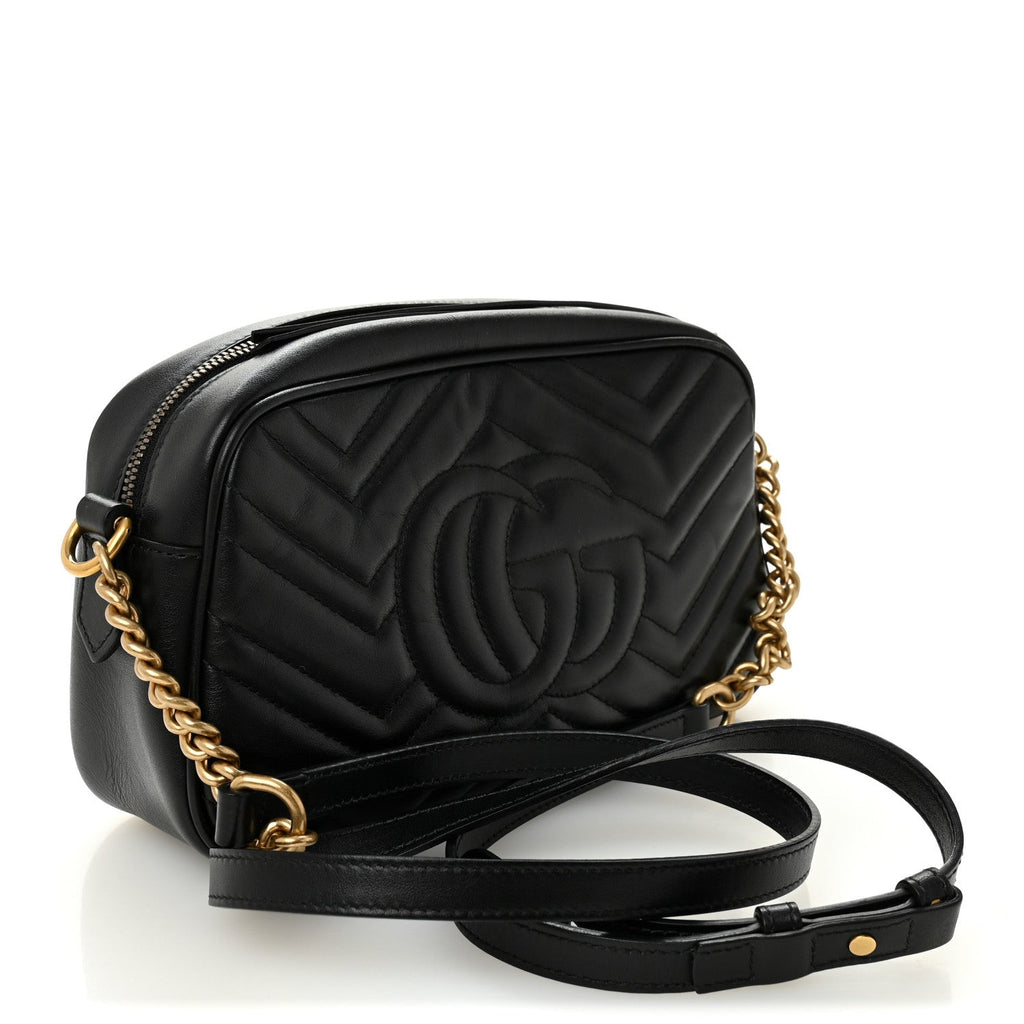 Calfskin Matelasse Small GG Marmont Chain Shoulder Bag Black