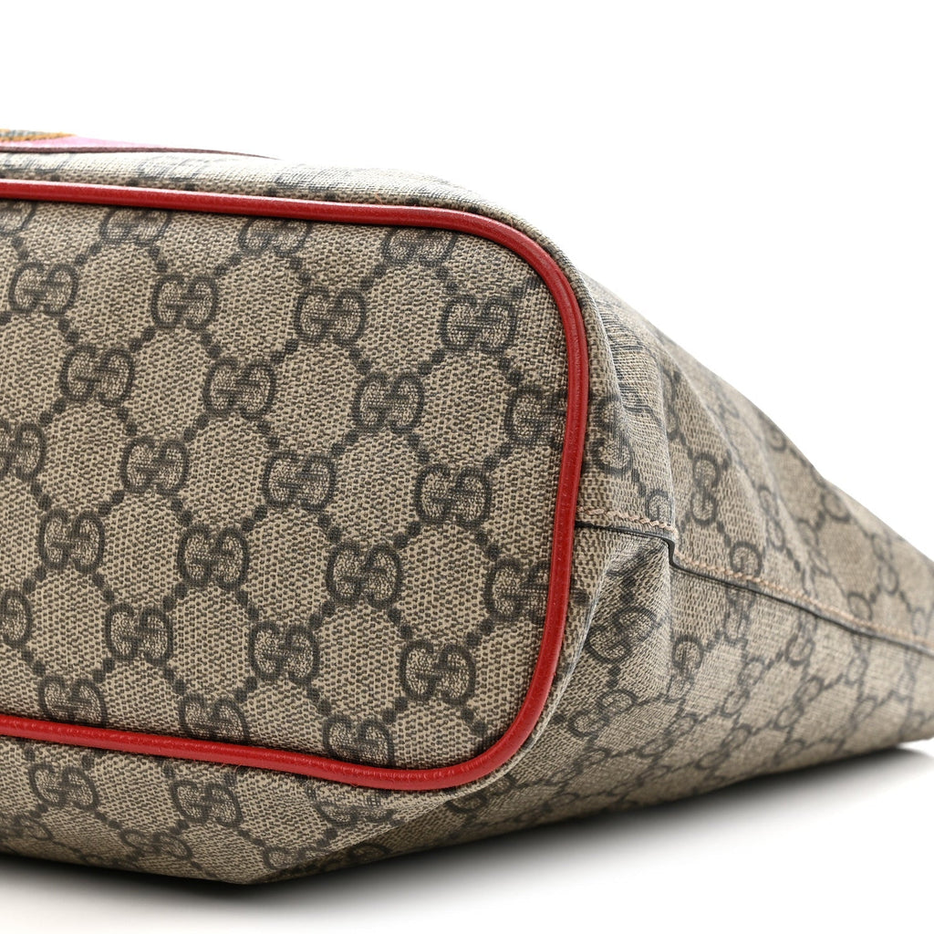 Soft GG Supreme Monogram Web Bosco Patch Small Crossbody Tote Beige Malva Hibiscus Red