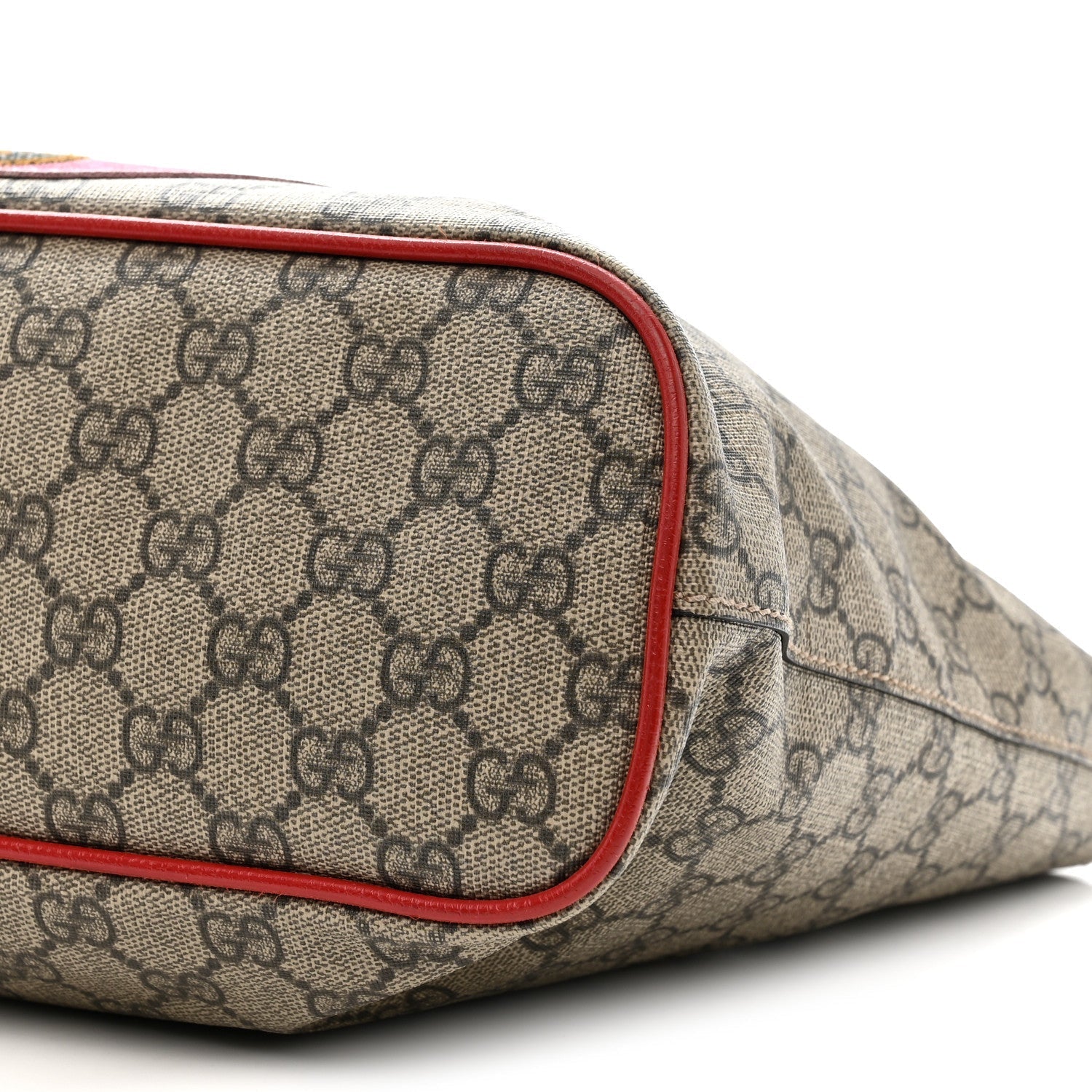 Soft GG Supreme Monogram Web Bosco Patch Small Crossbody Tote Beige Malva Hibiscus Red