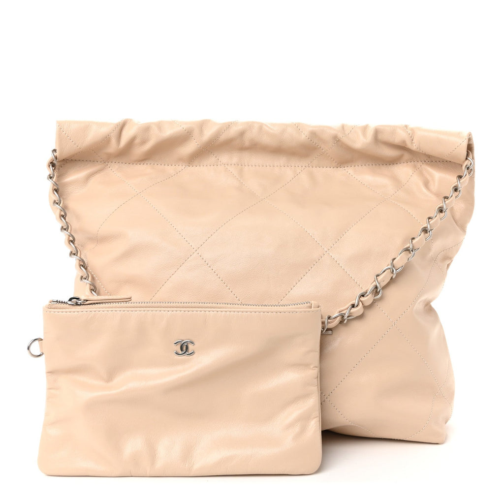 Shiny Calfskin Quilted Small Chanel 22 Ecru