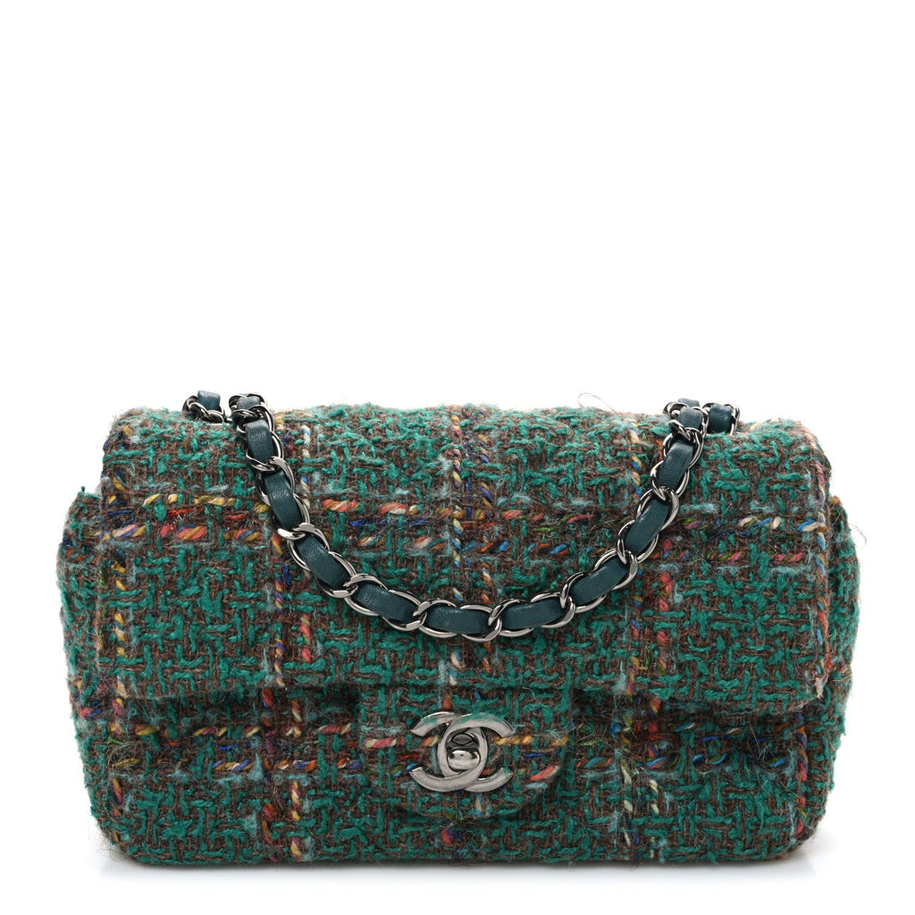 Tweed Quilted Mini Rectangular Flap Green