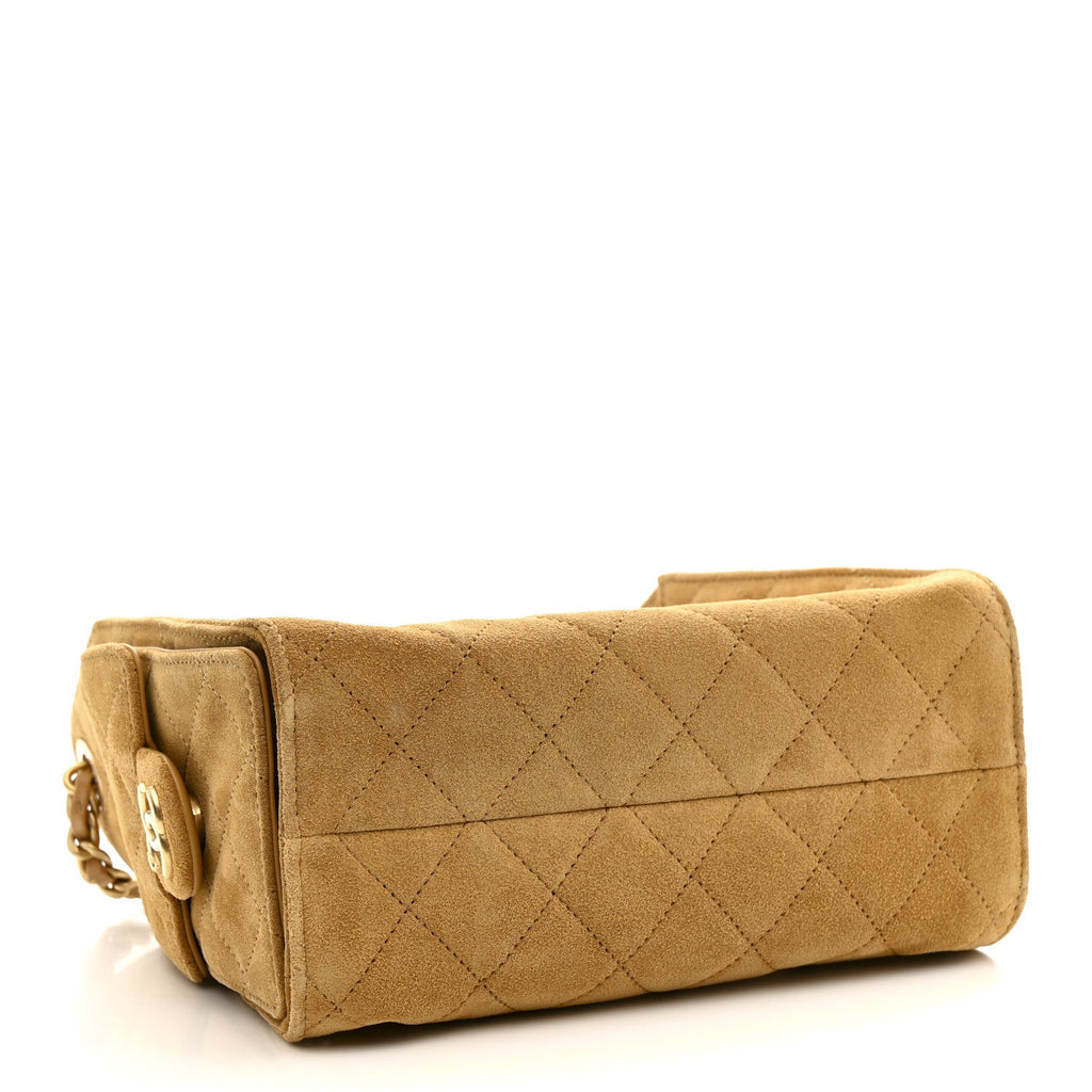 Suede Quilted Mini Chanel 25 Handbag Beige