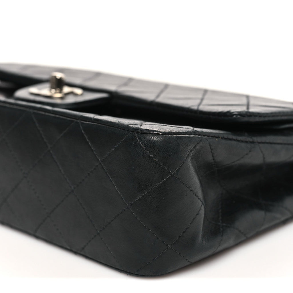 Lambskin Quilted Medium Double Flap Black