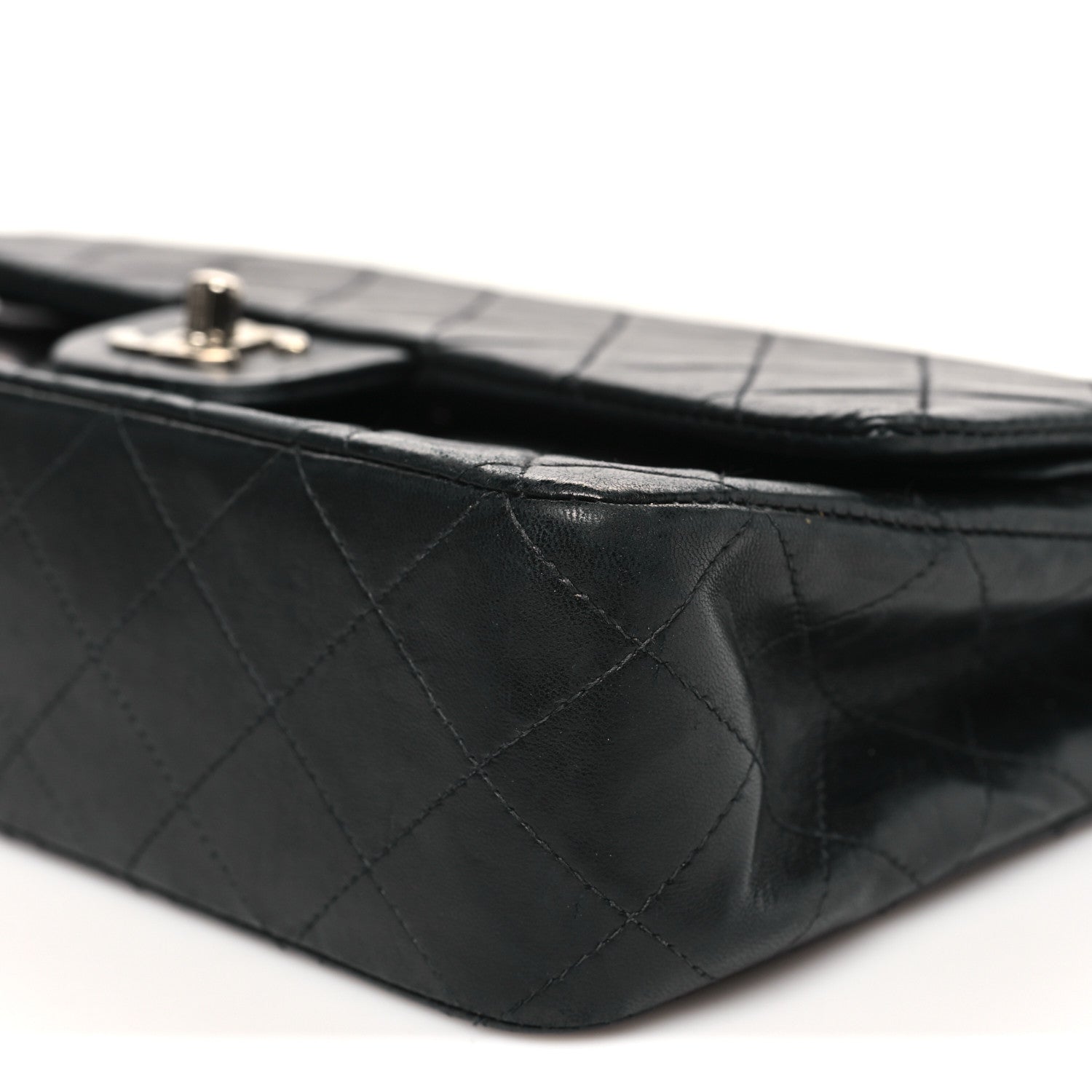 Lambskin Quilted Medium Double Flap Black