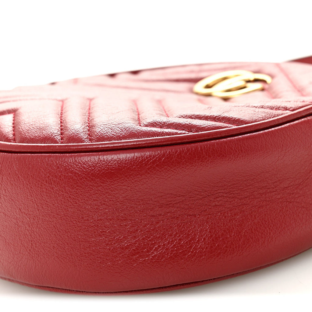 Glazed Calfskin Matelasse Heart Mini GG Marmont Round Shoulder Bag Romantic Cerise