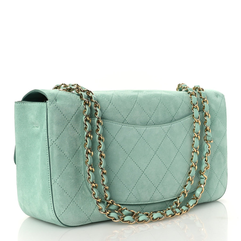 Suede Calfskin Small Souplissimo Maxi Flap Green