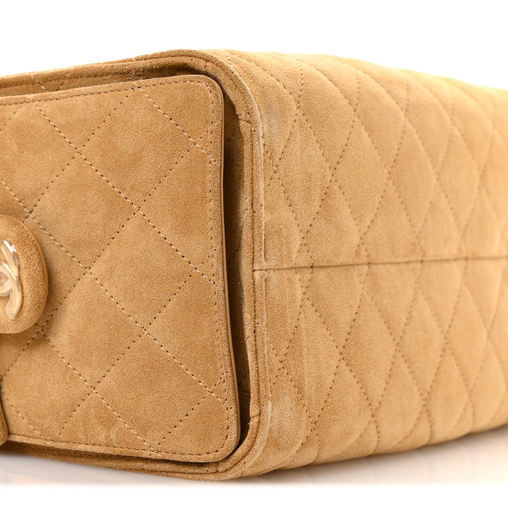 Suede Quilted Small Chanel 25 Handbag Beige