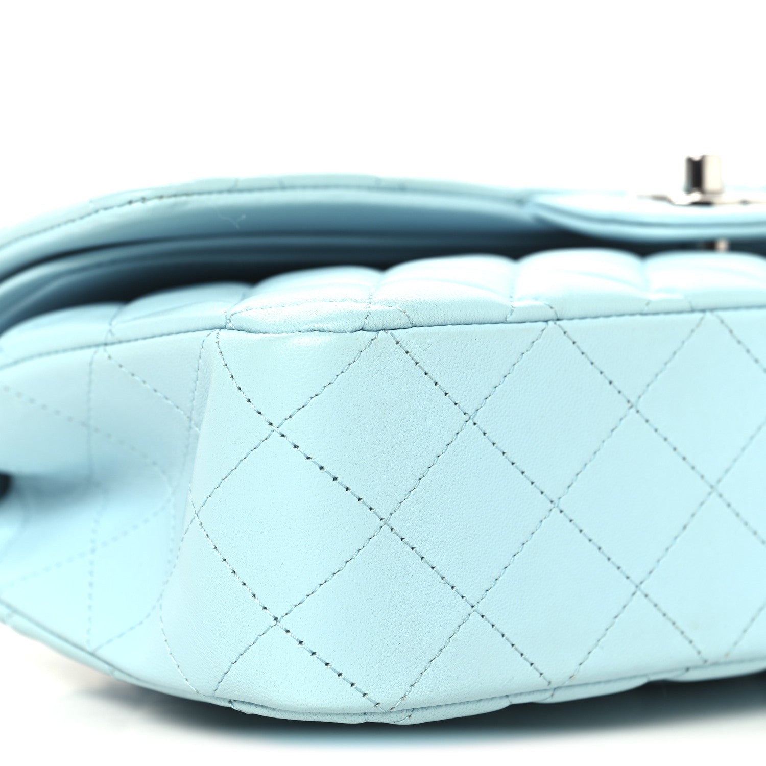 Lambskin Quilted Medium Double Flap Light Blue