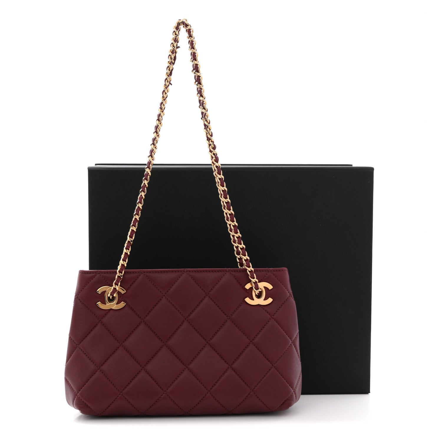 Lambskin Quilted Small Eyes On You Shopping Bag Dark Burgundy