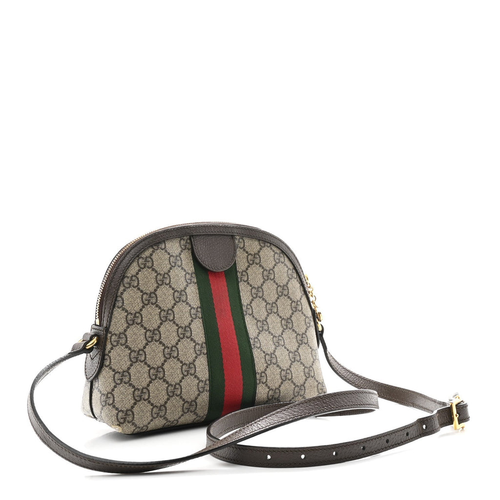 GG Supreme Monogram Textured Dollar Calfskin Web Small Ophidia Dome Shoulder Bag Beige Ebony New Acero