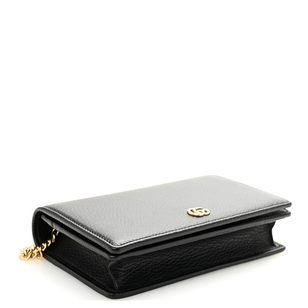 Calfskin Mini GG Marmont Chain Wallet Black