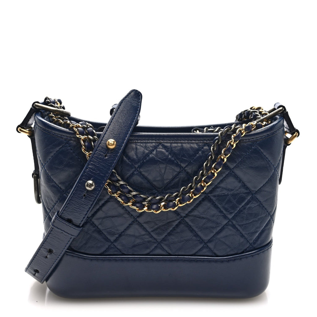 Aged Calfskin Quilted Small Gabrielle Hobo Navy