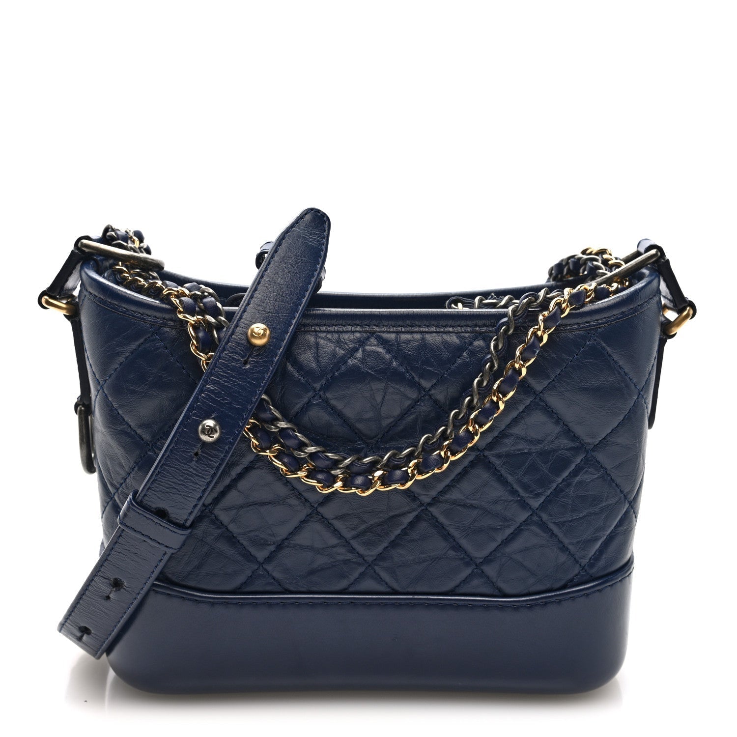 Aged Calfskin Quilted Small Gabrielle Hobo Navy