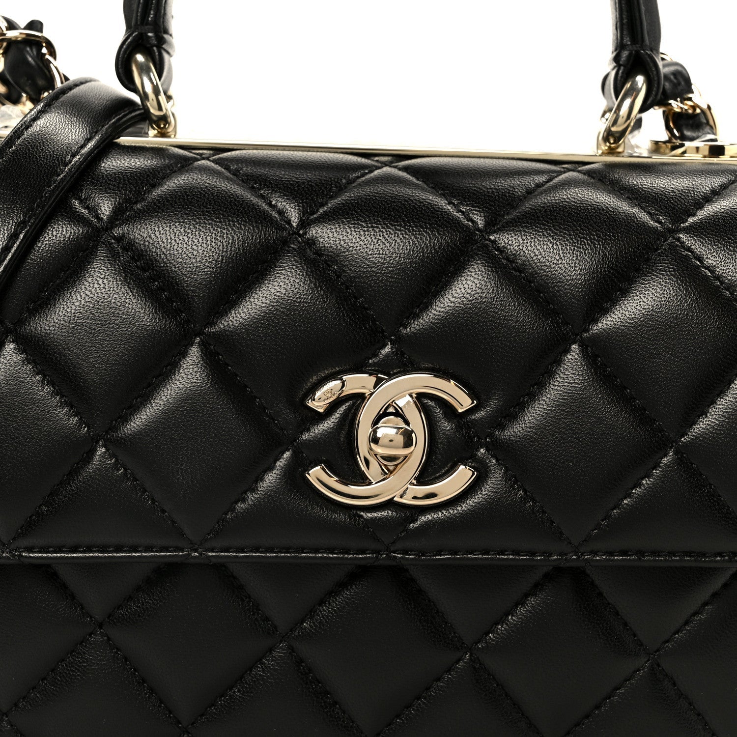 Lambskin Quilted Small Trendy CC Dual Handle Flap Bag Black
