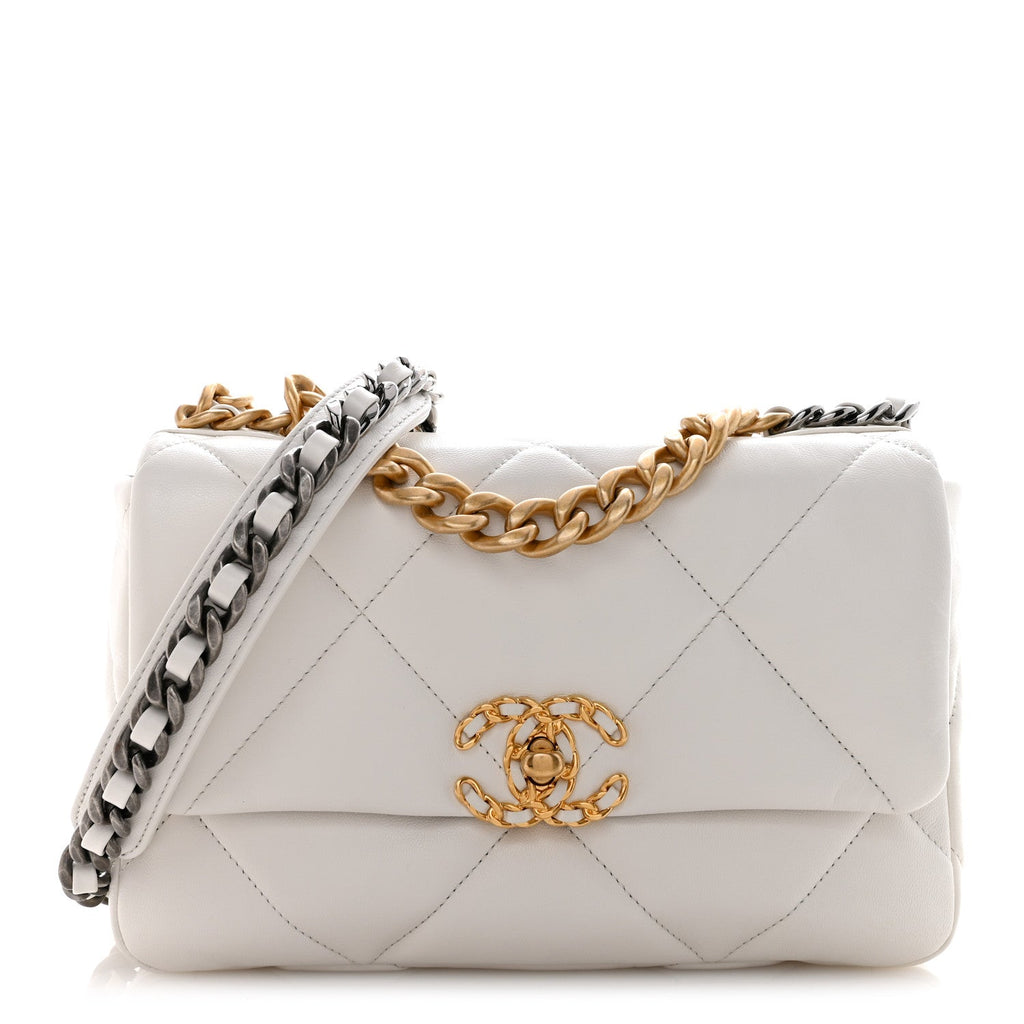Goatskin Quilted Medium Chanel 19 Flap White