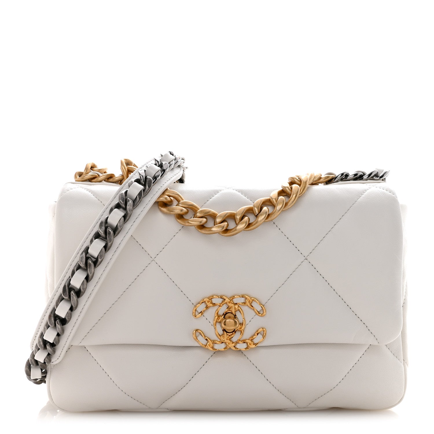 Goatskin Quilted Medium Chanel 19 Flap White