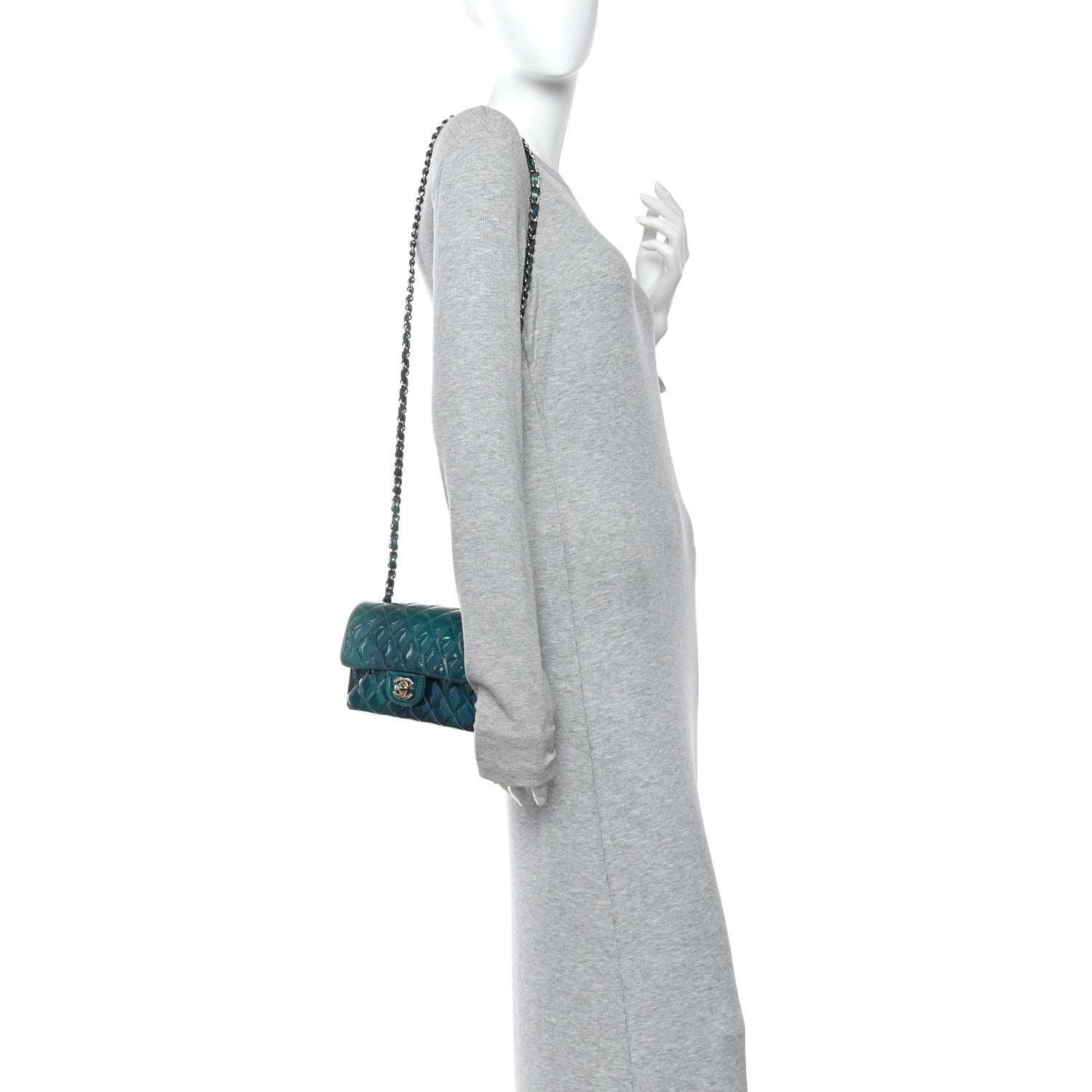 Shaded Patent Calfskin Quilted Mini Rectangular Flap Green Blue