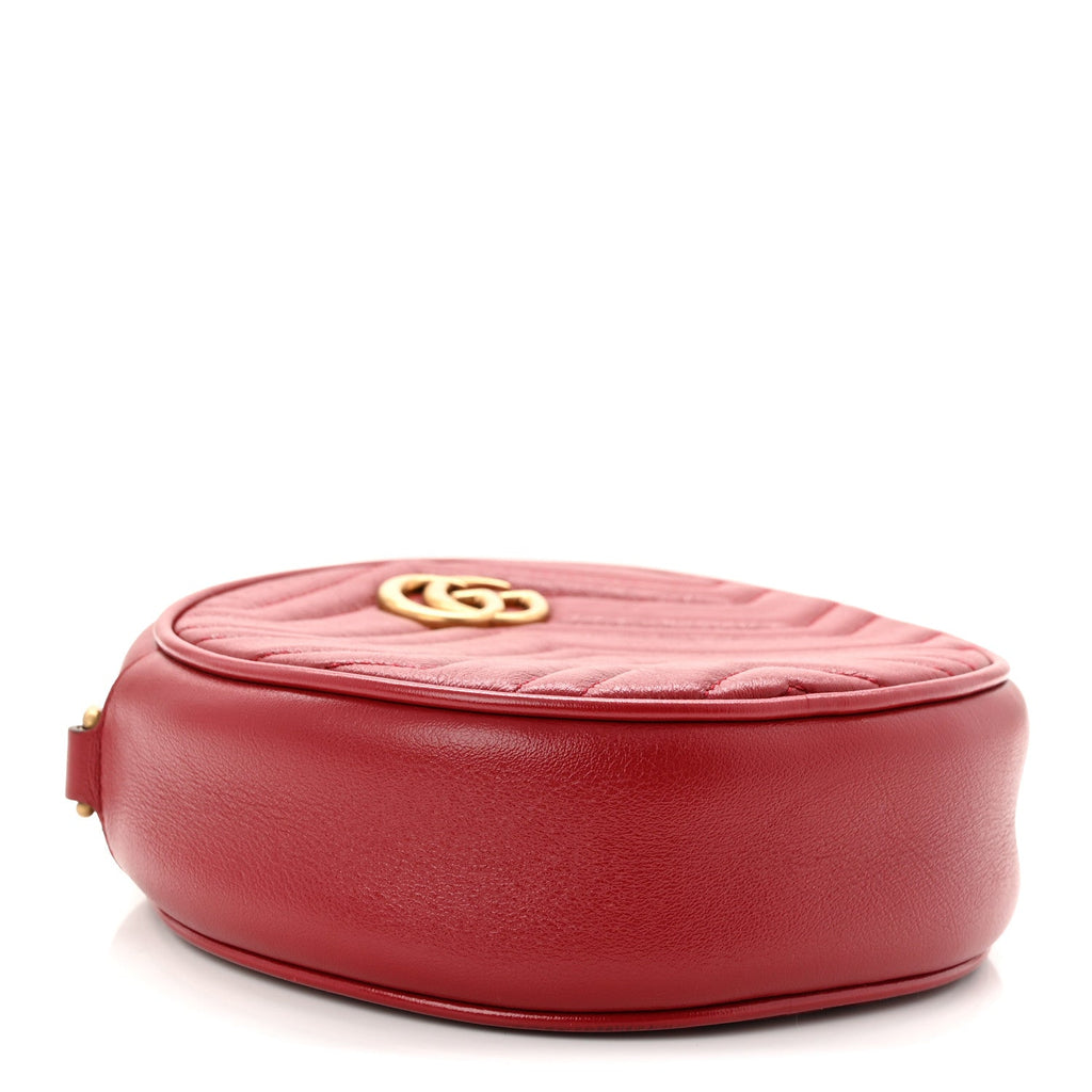 Glazed Calfskin Matelasse Heart Mini GG Marmont Round Shoulder Bag Romantic Cerise